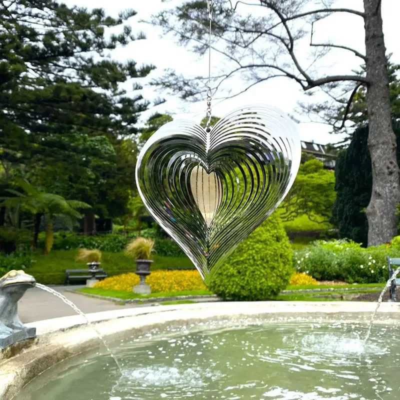 Квадратная каплевидная форма в виде сердца, 3D вращающийся ветряной колокольчик из нержавеющей стали, металлический декор, украшение дома, сада, наружных помещений
