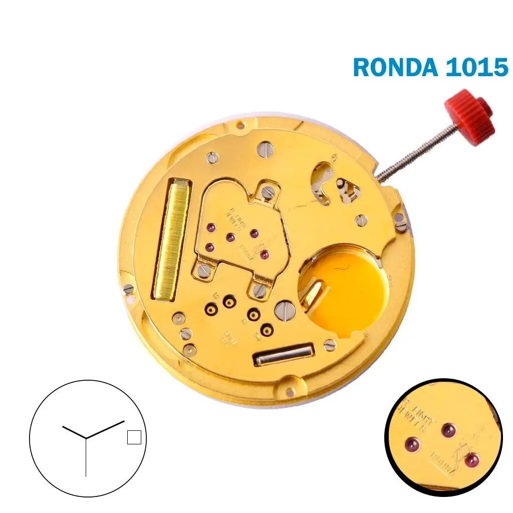 Кварцевый механизм RONDA 1015 с белым диском даты на 3,3 стрелки.