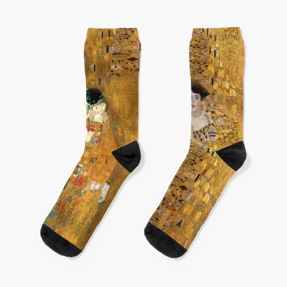 Климт -Женщина в золоте - Носки Kiss, дизайнерские носки, хлопчатобумажные носки, хлопчатобумажные носки, мужские носки, женские носки