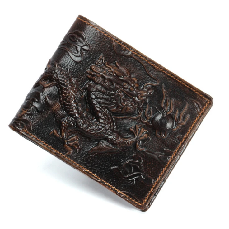 Кожаный кошелек с тотемом Облака дракона с 3D-тиснением, винтажный короткий кошелек, индивидуальный кошелек, кошелек с зажимом для денег простого дизайна