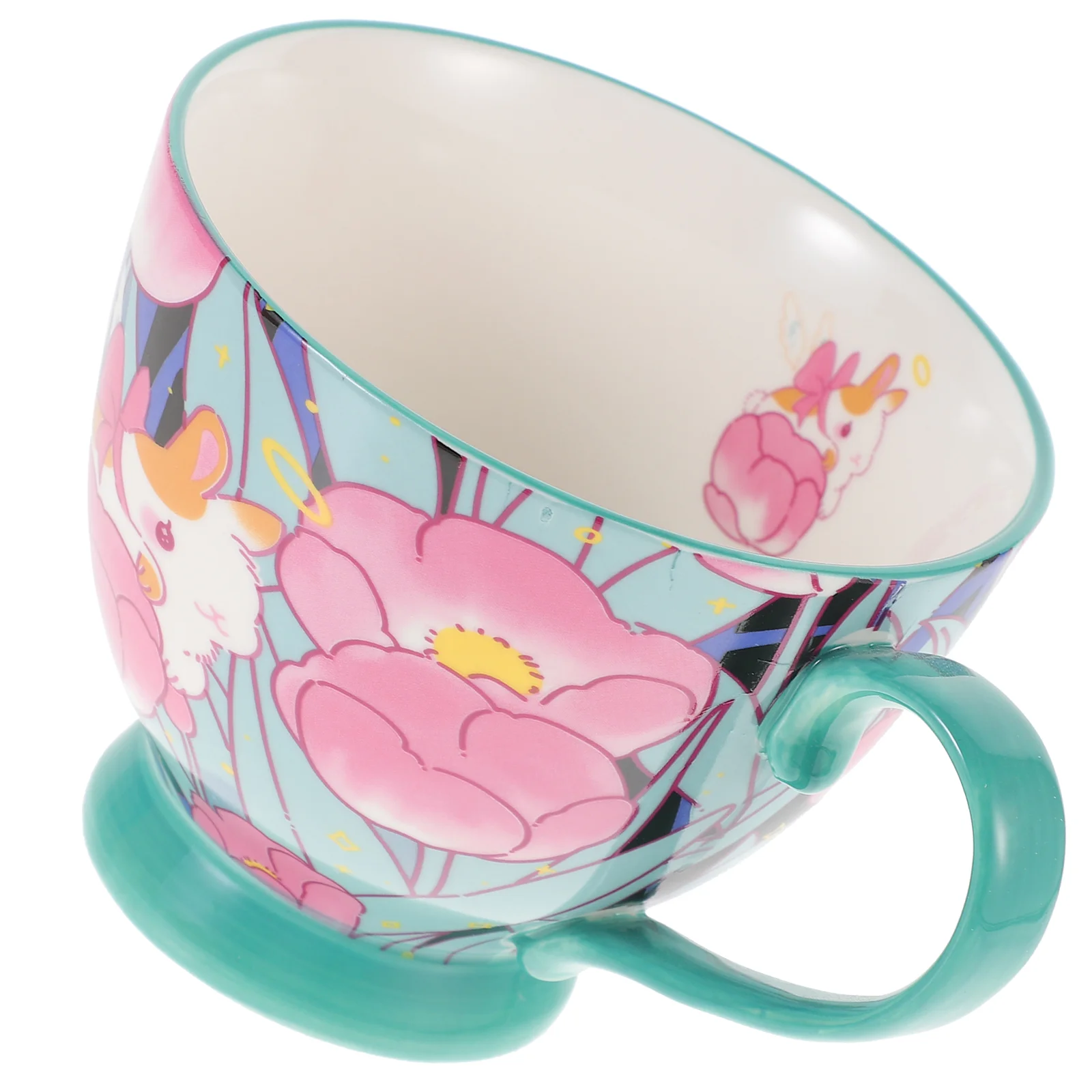 Кофейная кружка с цветочным кроликом, кофейная чашка с концентратом Латте, милые керамические чашки для эспрессо, любители