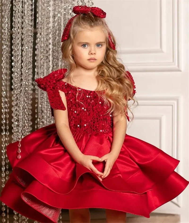 Красное пышное платье для крещения на Первый день рождения для маленькой девочки, костюмы с пайетками Vevelt, платья принцесс для девочек, вечернее платье, бальное платье