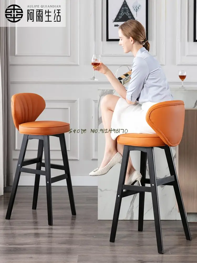 Легкое роскошное барное кресло из массива дерева С современной минималистичной спинкой, Высокий табурет для бара, барный стул на стойке регистрации, Сетчатый Красный барный стул