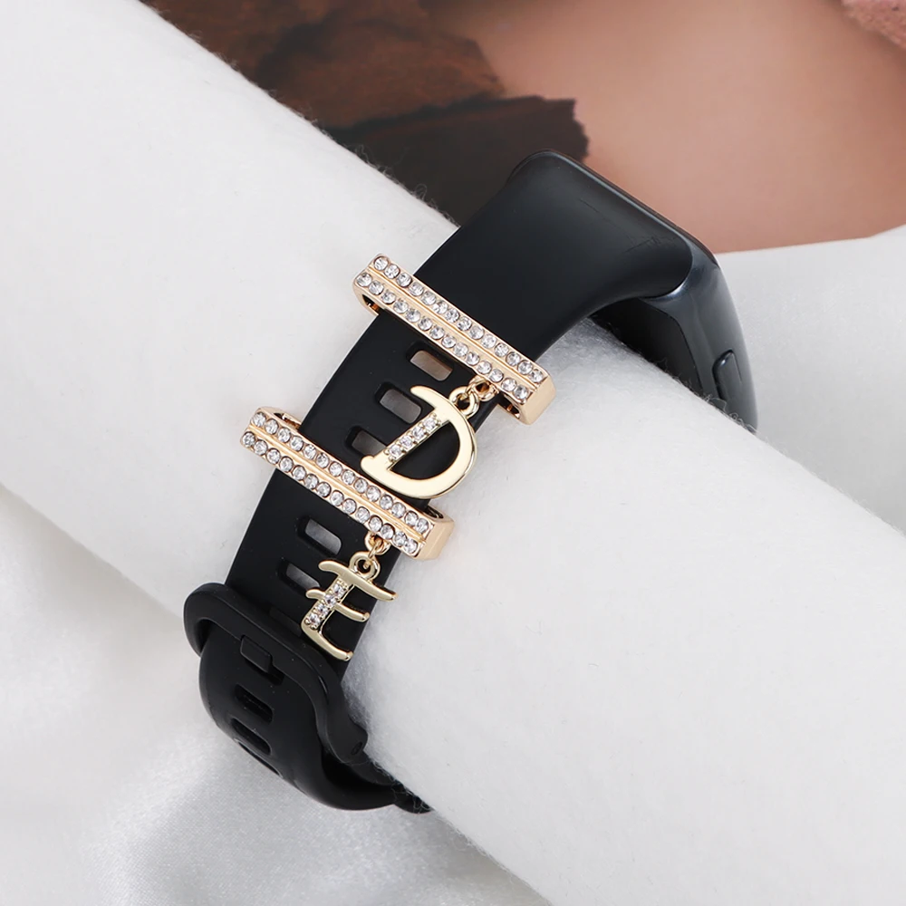 Металлические подвески с 26 буквами, декоративное кольцо с бриллиантом, креативные смарт-часы, аксессуары для силиконового ремешка для Apple Watch Band