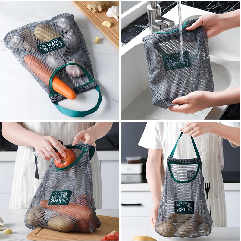 Многоразовая Кухонная подвесная сетчатая сумка, сетчатая сумка для хранения фруктов и овощей, сетчатая сумка для имбиря, чеснока, картофеля, овощей, сумки для хранения