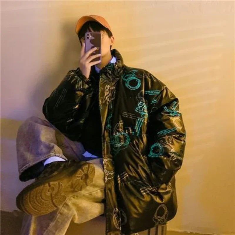 Модные пуховики Noctilucence Harajuku с хлопковой подкладкой Мужская зимняя куртка со светоотражающей хлопковой подкладкой утепленное пальто для пар