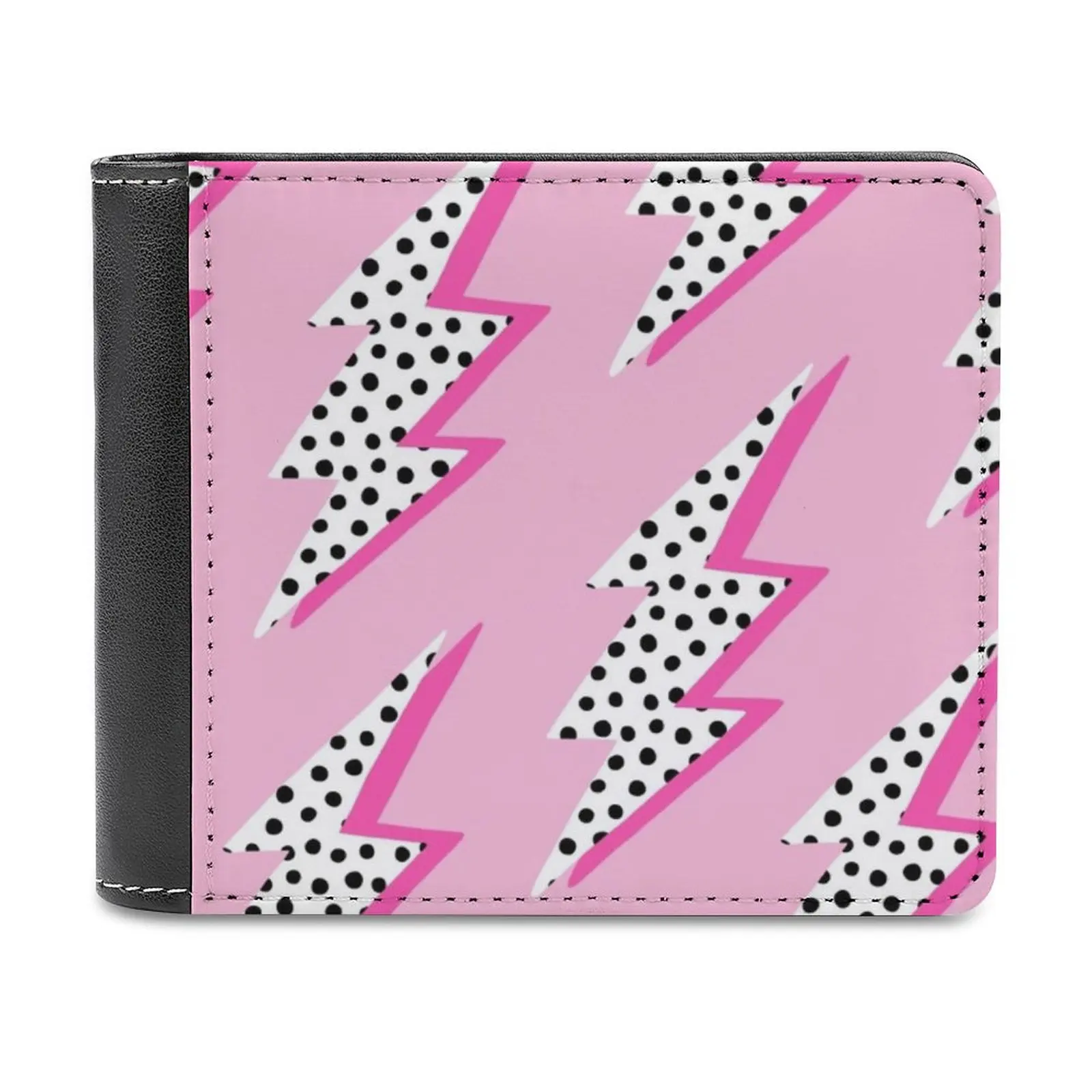 Модный кошелек для кредитных карт Pink Lightning Bolt, кожаные кошельки, персонализированные кошельки для мужчин и женщин Pink Spots Bolt Lightning
