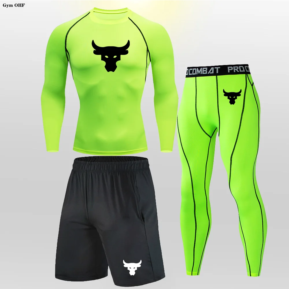 Мужская быстросохнущая спортивная одежда, Компрессионная одежда, Комплект для фитнеса, термобелье, мужской спортивный костюм для бега MMA Rashgard
