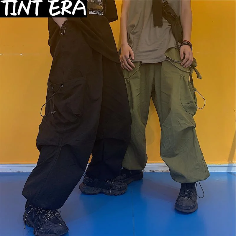 Мужские брюки-карго TINT ERA, черные брюки для бега трусцой, Корейская свободная Повседневная Японская уличная одежда в стиле хип-хоп Сафари с карманом