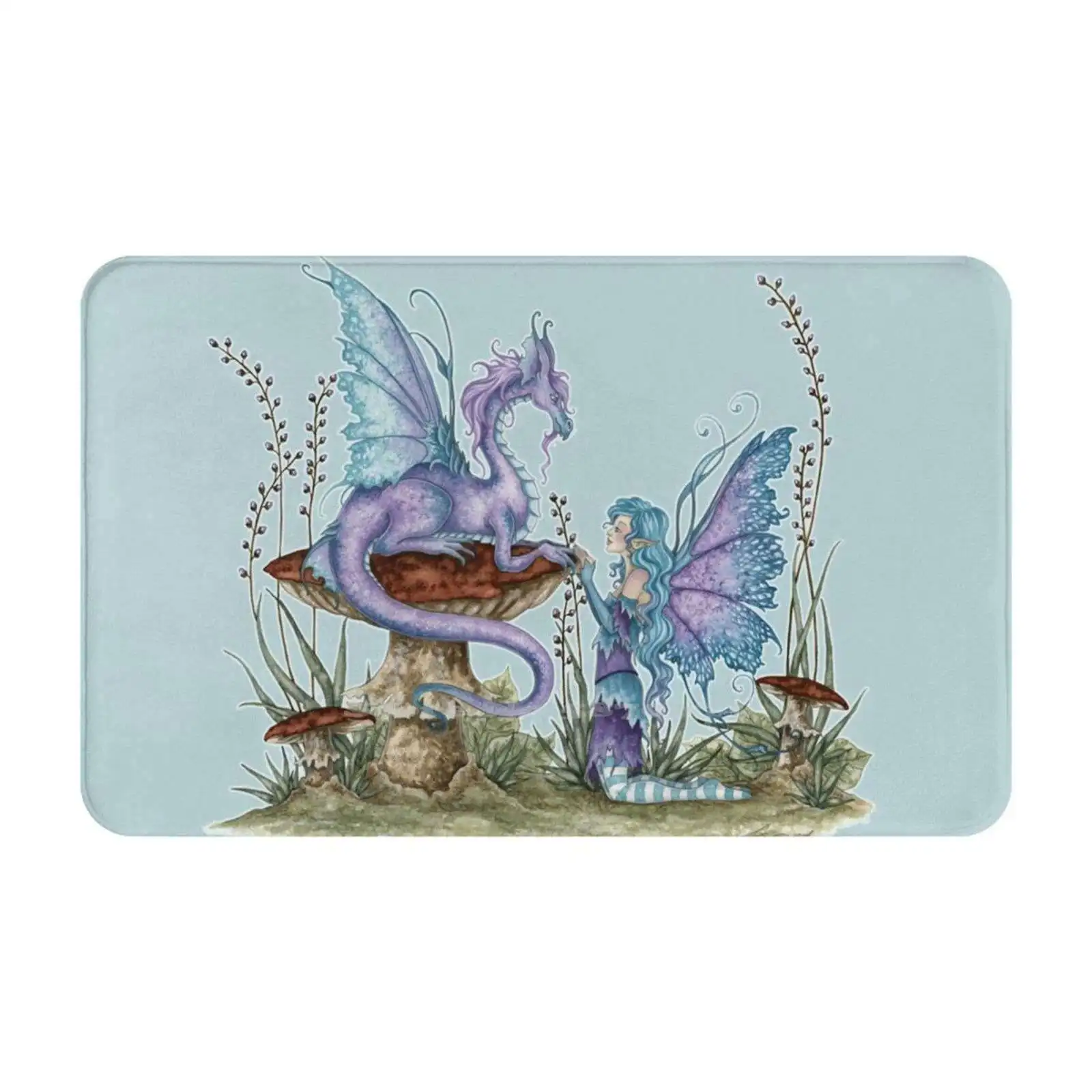 Мягкий домашний семейный противоскользящий коврик, ковер, Дружба с волшебным драконом, Эми Браун, гриб, поганка, фиолетовый, синий