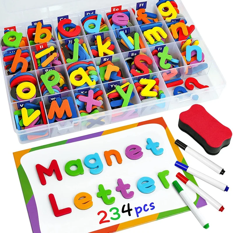 Набор магнитных букв и цифр 244 шт., заглавные строчные буквы, пенопластовый алфавит ABC 123, Магниты на холодильник, набор развивающих игрушек
