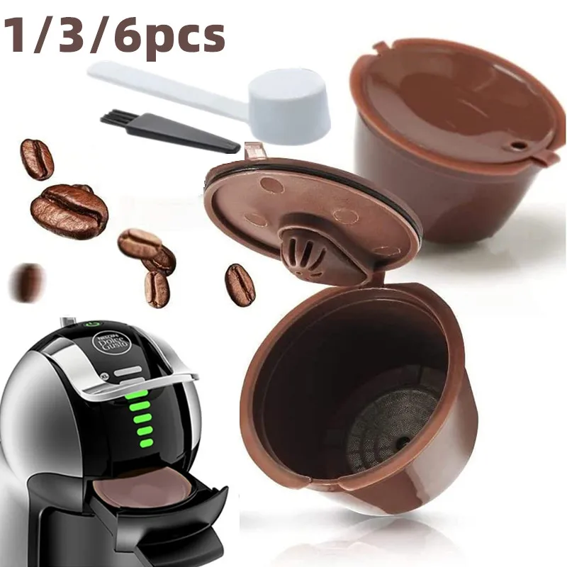Набор фильтров для кофе многоразового использования, кофейные капсулы для кофеварки Dolce Gusto с чистящей щеткой и ложкой 1/3/6 шт.