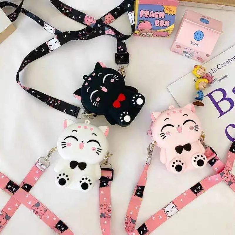 Новая модная милая силиконовая сумка для маленького кота и медведя на одно плечо, детская декоративная сумка-ранец Аниме Sidebag