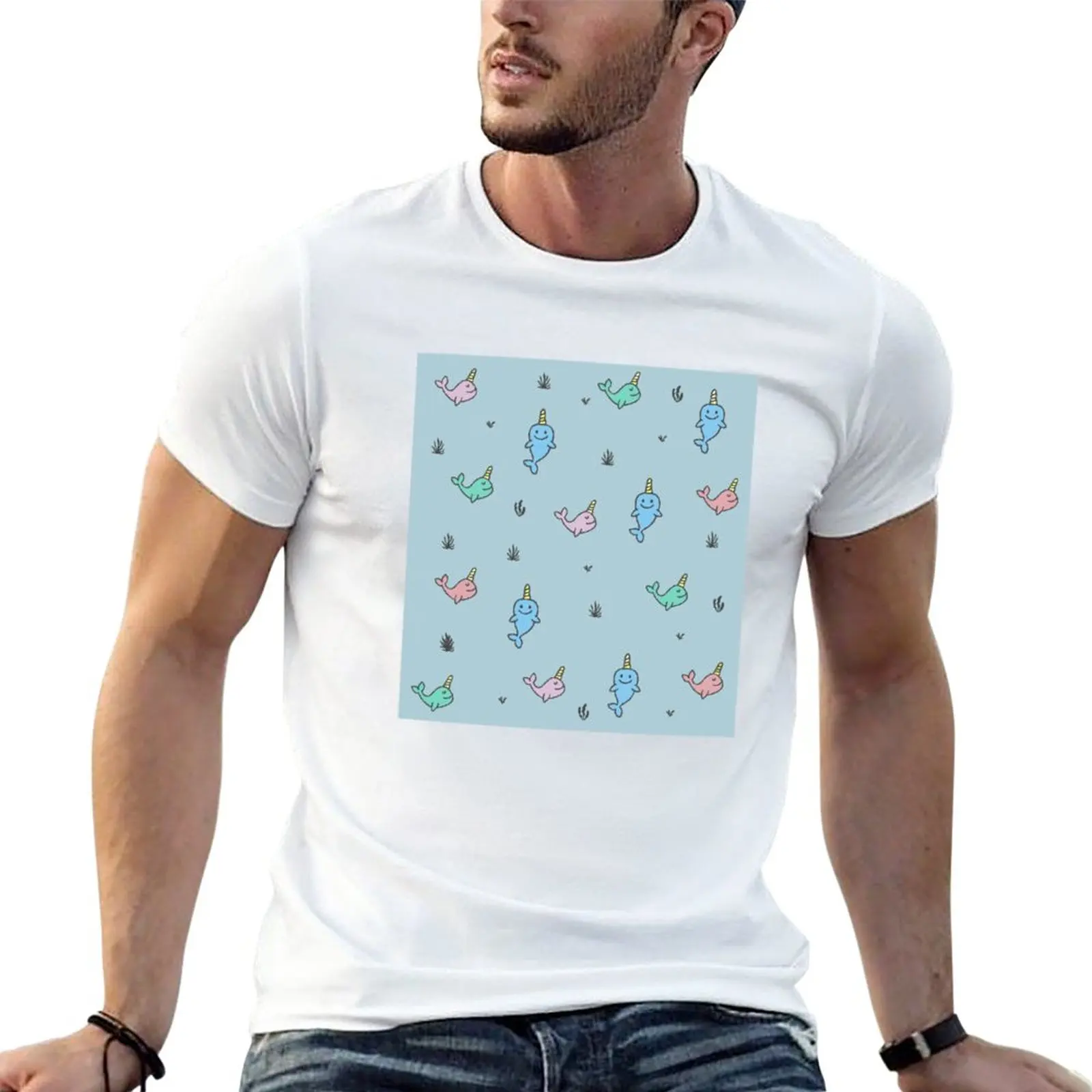 Новая футболка Narwal - the unicorn of the sea, блузка, винтажная футболка, винтажная одежда, белые футболки для мальчиков, мужские хлопковые футболки