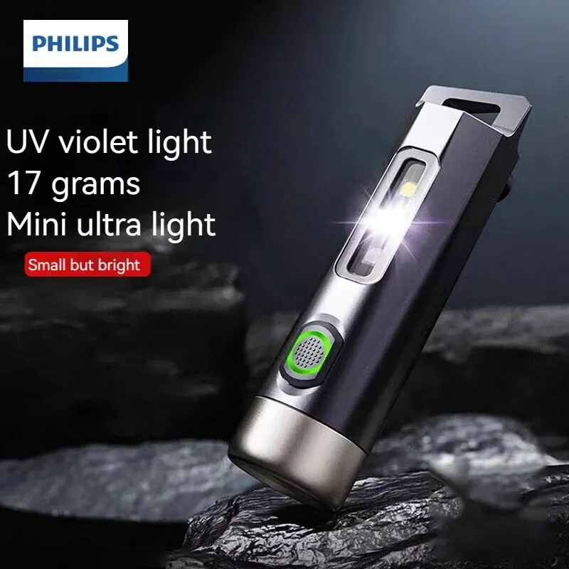 Новейший портативный фонарик Philips со светодиодной перезаряжаемой ультрафиолетовой подсветкой Мини-фонарики Походная лампа для самообороны в походах