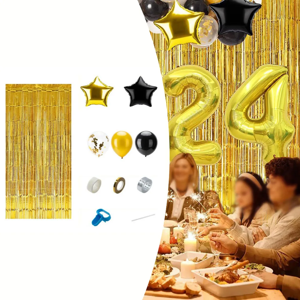 Новогодний номер 2024, Воздушные шары из фольги, черное Золото, оформление воздушными шарами, Реквизит для фотографий, Принадлежности для вечеринок, Украшение дома