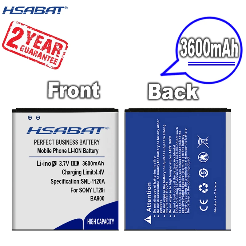 Новое поступление [HSABAT ] 3600 мАч BA900 Аккумулятор для Sony Ericsson Xperia TX LT29i/J ST26i/L S36h C2105 E1 J L M C2104 C1904 C1905