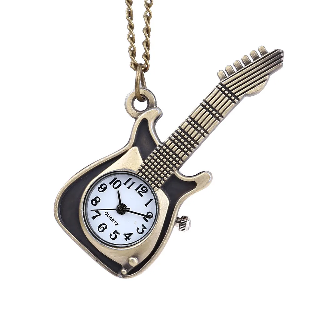 Новый дизайн, карманные часы без покрытия, индивидуальность, классические кварцевые часы в стиле ретро, панк-гитара, карманные часы, ожерелье Relojes