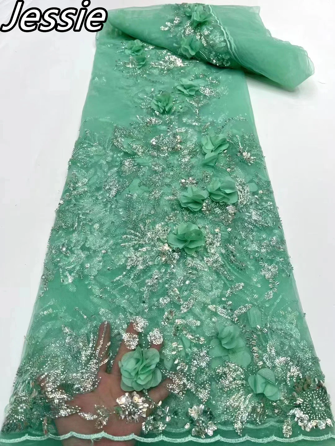 Новый сезон, 3D Трехмерная цветочная сетка, Бисер, вышивка блестками, кружевное платье, ткань для выступлений на сцене.