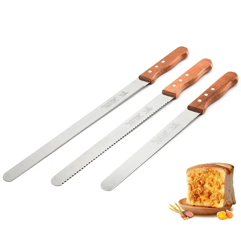 Нож для хлеба с деревянной ручкой из нержавеющей стали, лопатка для торта, ломтик для тостов, инструмент для выпечки.