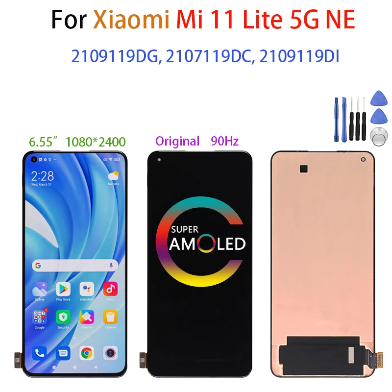 Оригинальный AMOLED Для Xiaomi 11 Lite 5G NE ЖК-дисплей Сенсорный Дигитайзер Для Xiaomi Mi 11 Lite Mi 11 Youth Ремонт Замена