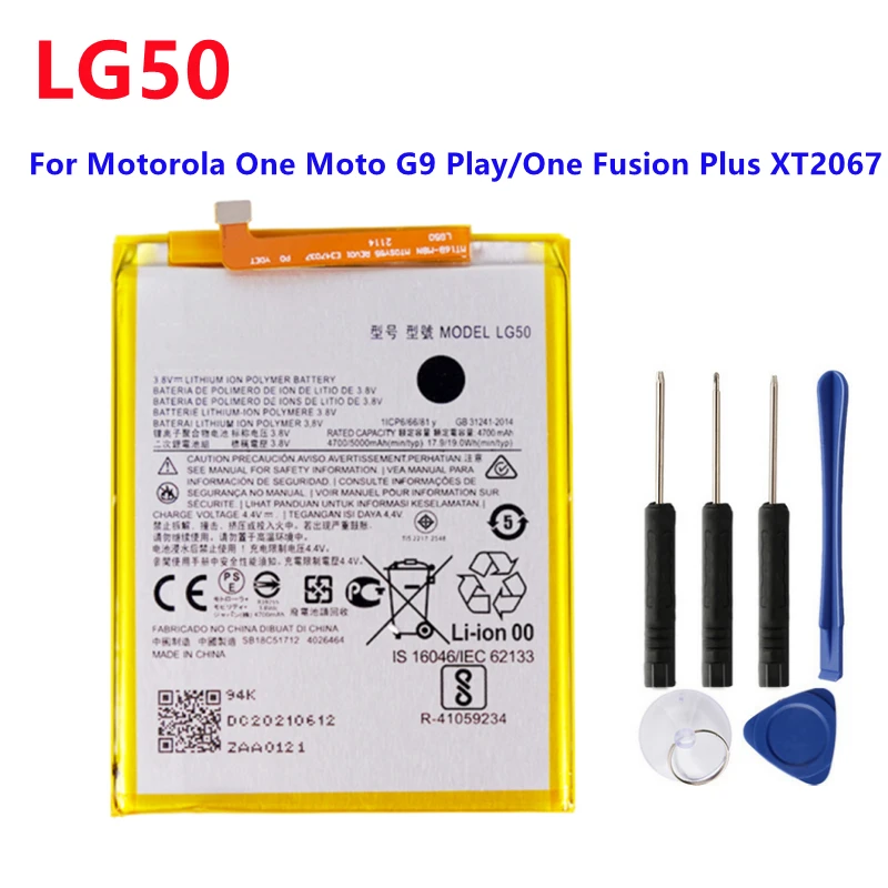 Оригинальный Аккумулятор LG50 5000mAh Для Motorola One Moto G9 Play / One Fusion Plus OneFusion + Батарея телефона XT2067