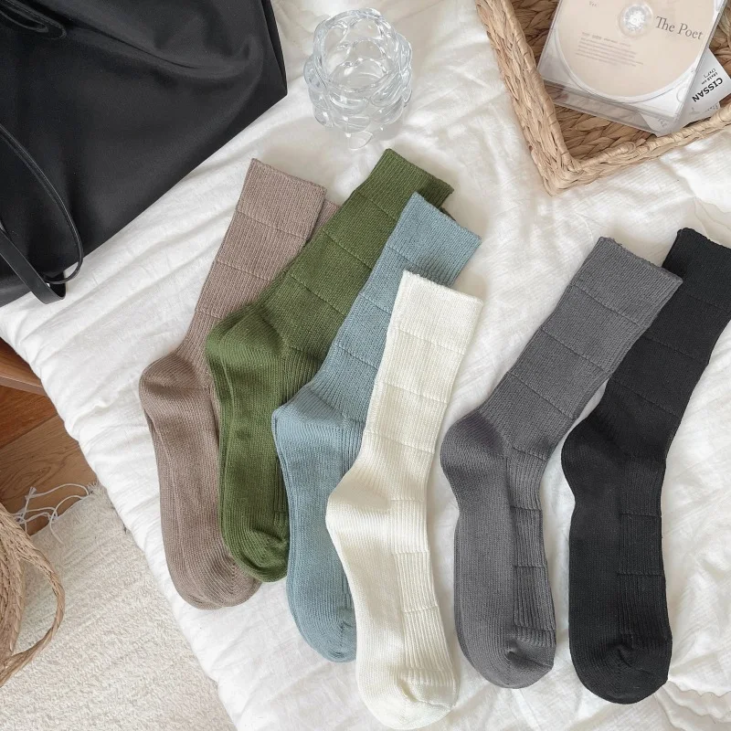 Осенне-зимние европейские мужские и женские носки в стиле ретро в японской моде, толстые нитки, двойная игла, сегментный дизайн, хлопковые носки средней длины