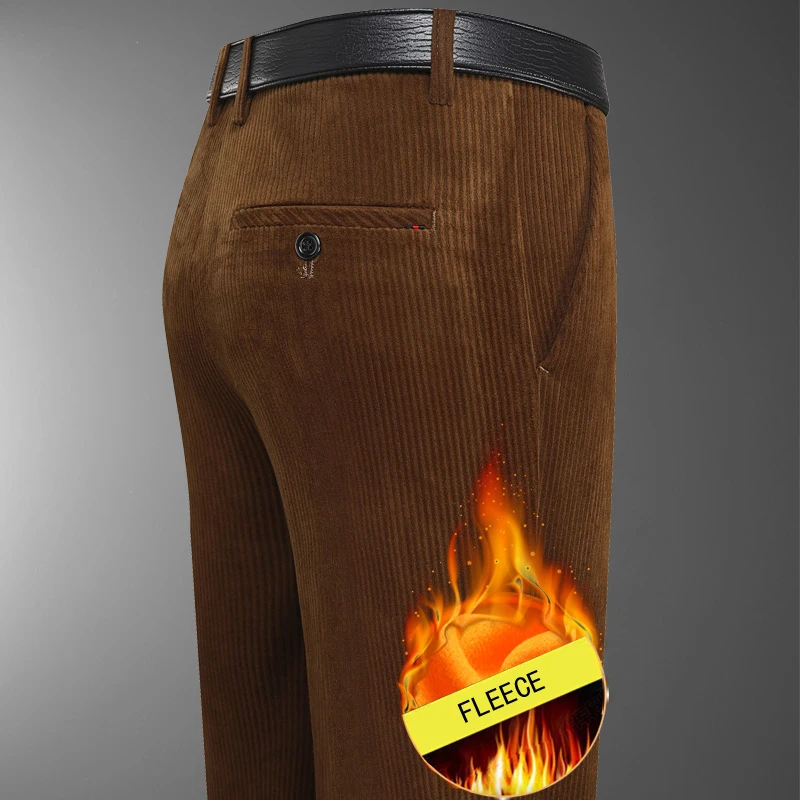 Осенние классические вельветовые брюки мужские деловые повседневные удобные стрейчевые хлопковые прямые плотные брюки среднего возраста зимние
