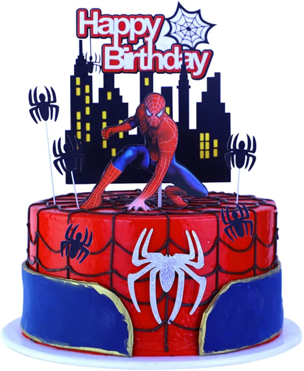 Паук торт Ботворезы блеск супергероя с Днем Рождения знак для торта кекс топперы для детей мальчиков девочек декорации для вечеринок