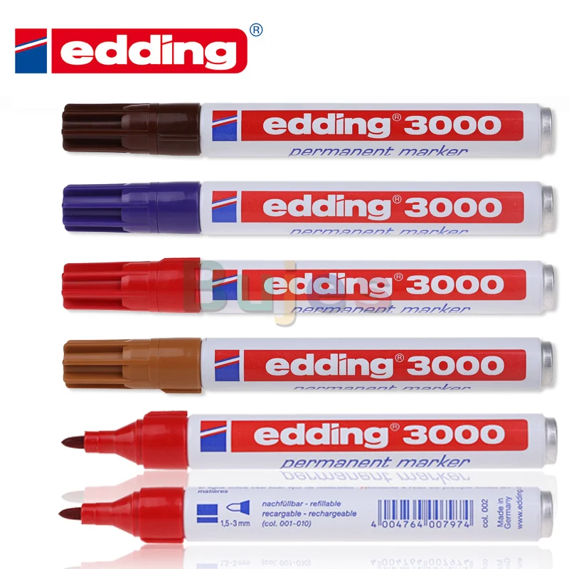 Перманентный маркер Edding 3000, 1,5-3 мм, Быстросохнущий Перманентный маркер для картона, пластика, дерева и металла