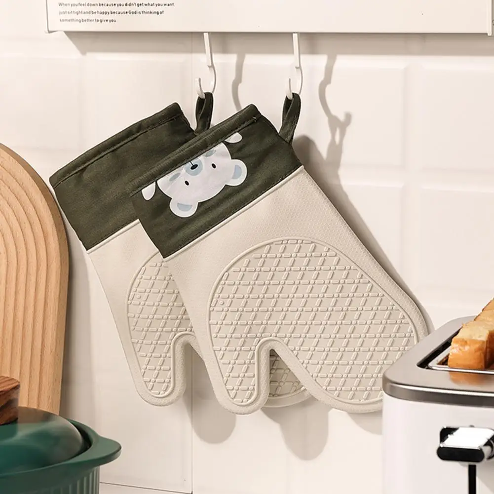Перчатки для защиты от ожогов, утолщенные нескользящие силиконовые изоляционные перчатки для высокотемпературной выпечки, двухслойные для кухни