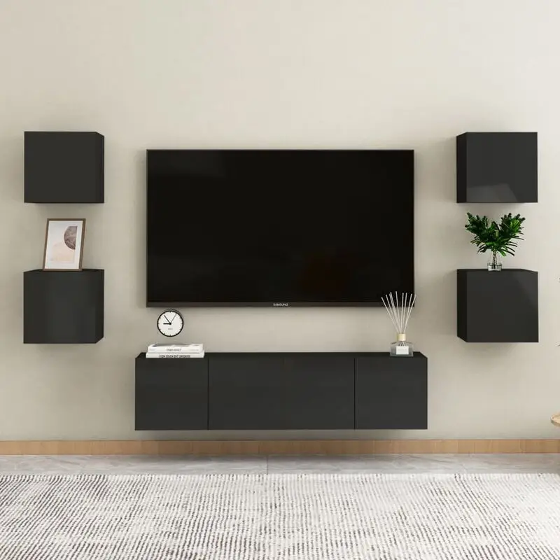 Плавающий прикроватный столик 30,5x30x30 см, Настенные блоки для декора стен на фоне телевизора, глянцевый серый / черный / белый настенный шкаф
