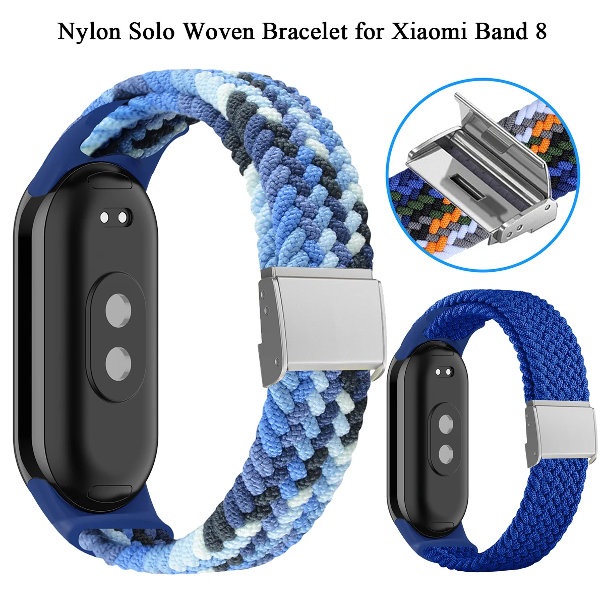 Плетеный браслет из Нейлона Solo для Xiaomi Band 8 Ремешок-браслет с застежкой из нержавеющей Стали для Xiaomi Mi band 8 pемешок Miband 8