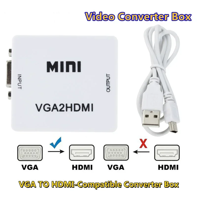 Портативный Мини-Конвертер, совместимый с VGA в HDMI, VGA2HDMI Video Box, Аудиоадаптер 1080P Для Ноутбука, HDTV-Проектора, Телевизора VGA2HDMI