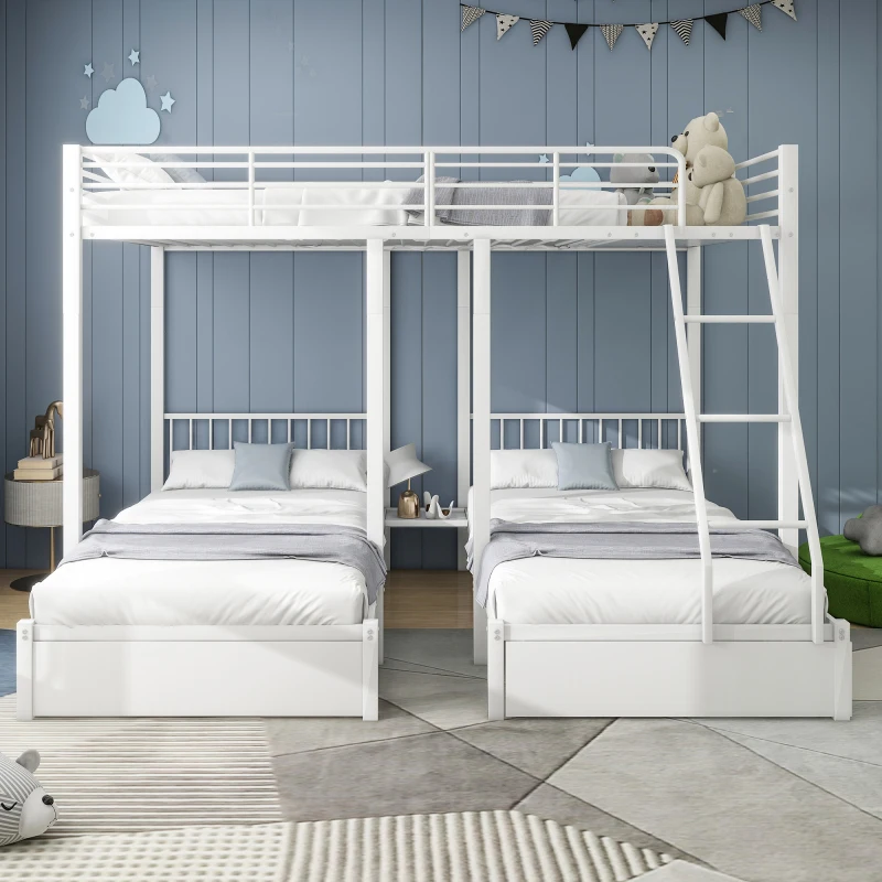 Практичный дизайн с выдвижными ящиками для трехместной металлической кровати, металлический каркас кровати, съемная трехместная кровать, кровать для детей и подростков