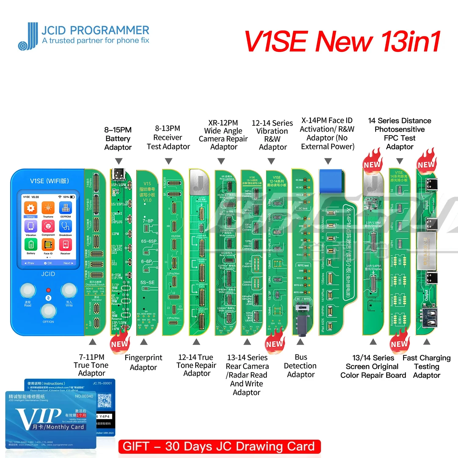 Программатор JC V1SE iPhone X 11 12 13 14Series Фоточувствительный Оригинальный Цветной Сенсорный Вибрационный Отпечаток пальца, Данные о батарее, Ремонт лица