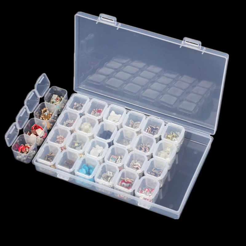 Прозрачный ящик для хранения с 28 отделениями, пластиковые банки, контейнеры для инструментов для алмазной живописи, футляр для мелких деталей