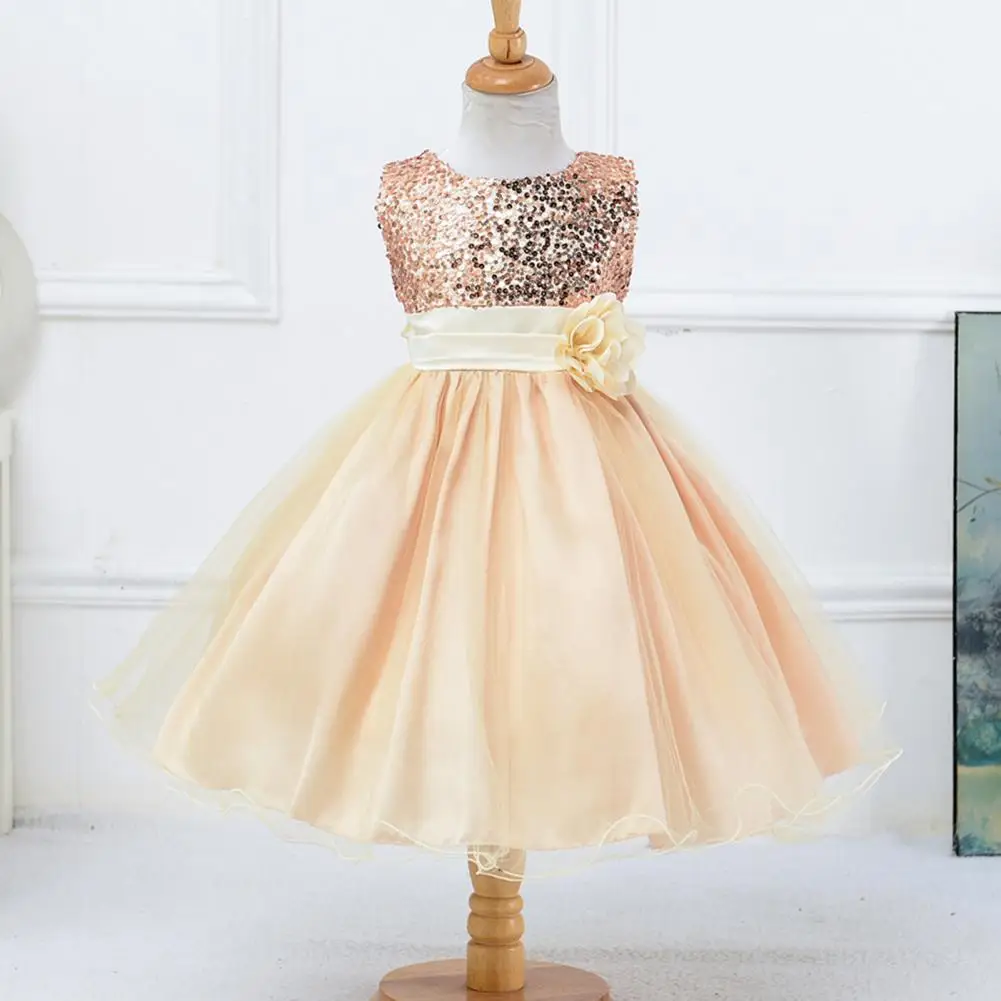 Пышное платье для девочек, детское платье принцессы с блестками и цветочным поясом, многослойный фатиновый подол с оборками для девочек на свадьбу