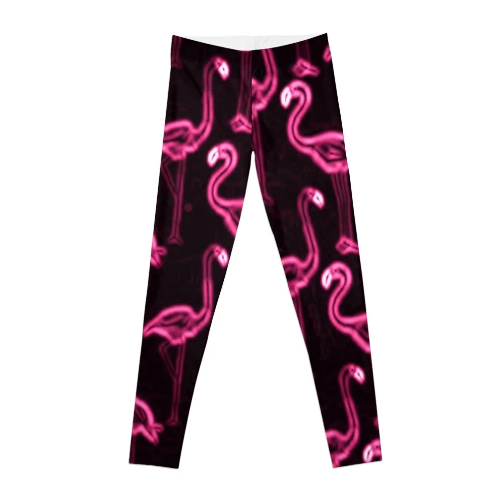 Розовые леггинсы с неоновым рисунком фламинго, спортивная одежда, женские леггинсы с пуш-апом, женские леггинсы