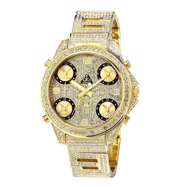 Роскошные мужские кварцевые часы в стиле хип-хоп из нержавеющей стали Золотого, белого, черного цвета с бриллиантами со льдом