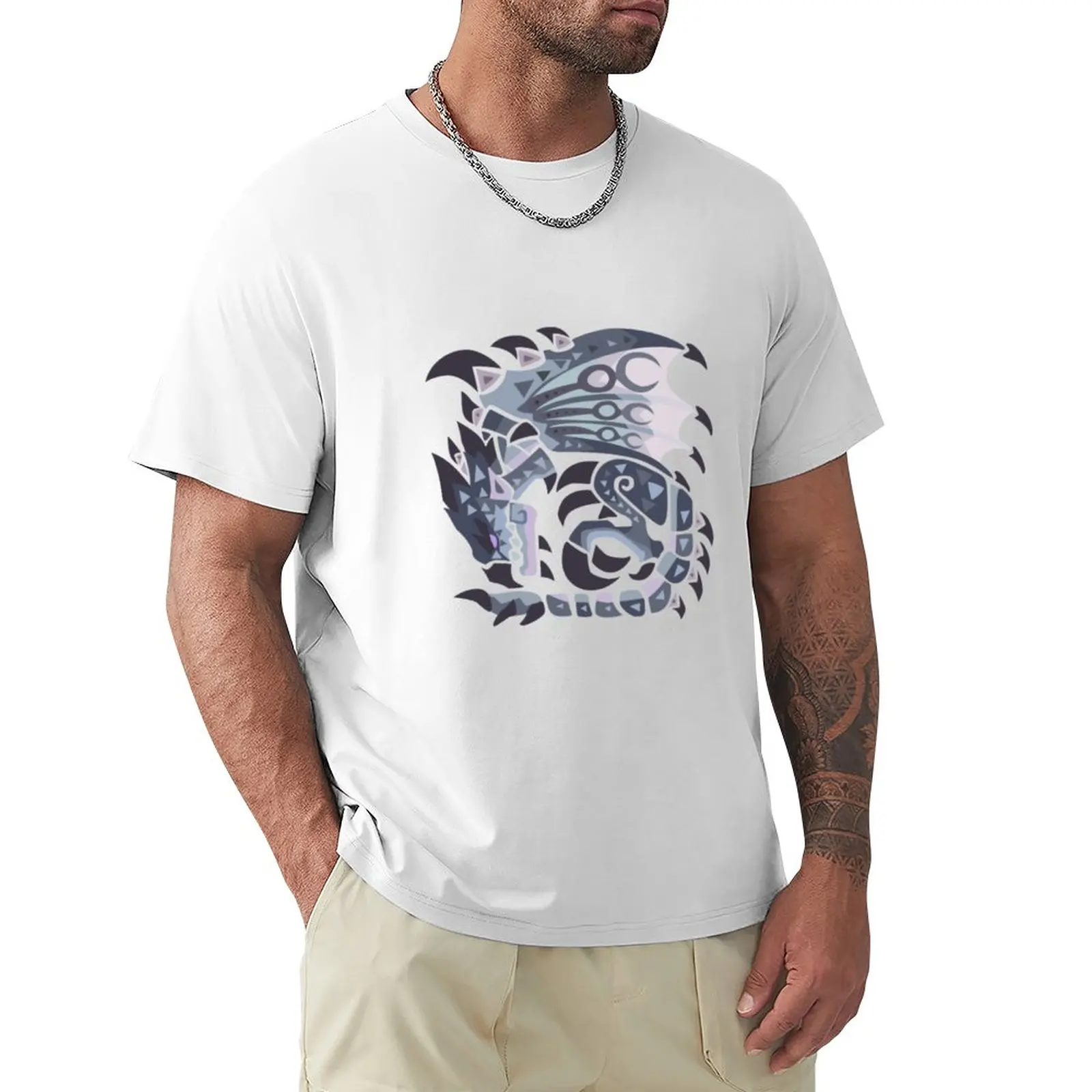 Серебристая футболка Rathalos для мальчика, винтажная одежда с животным принтом для мальчиков, футболки для мужчин