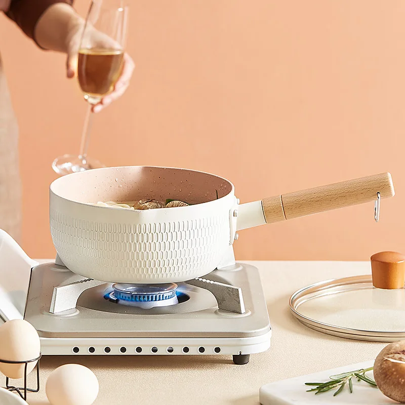 Сковорода для снега с деревянной ручкой в японском стиле, антипригарная кастрюля для супа, бытовая индукционная плита, газовая плита, пароварка для вспомогательных продуктов