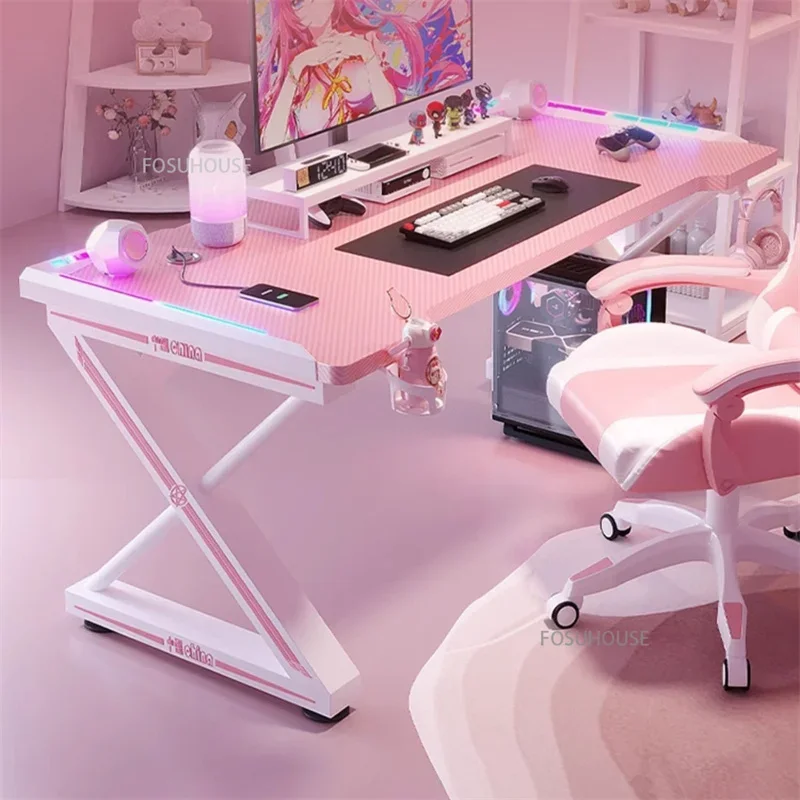 Современные киберспортивные игровые столы Стол для прямой трансляции Home Pink Girls Настольные компьютерные столы Спальня Студенческий стол для чтения