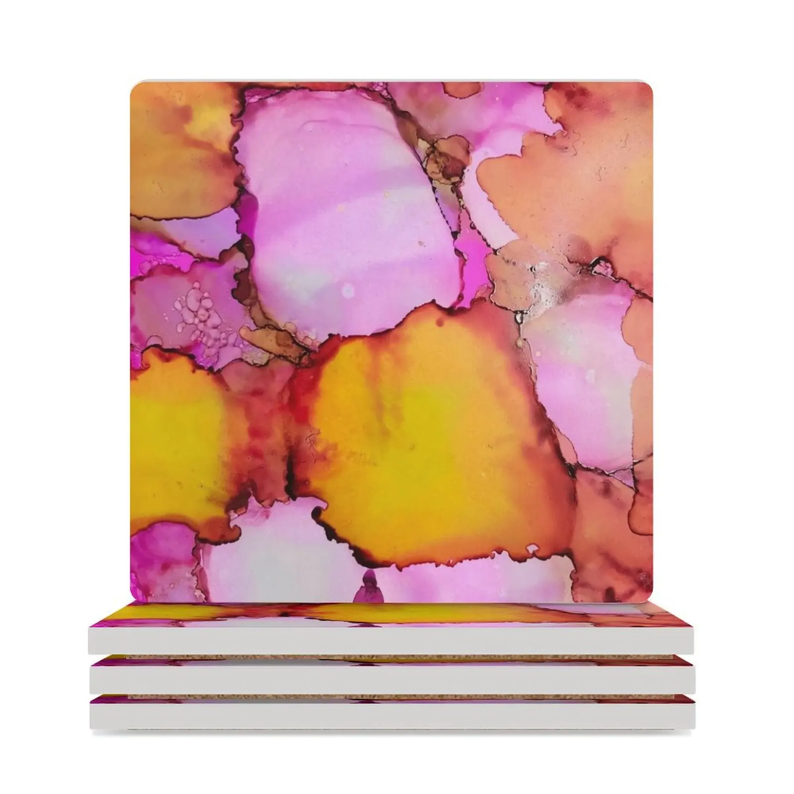 Спиртовые чернила в розовых и оранжевых керамических подставках (Квадратных) для чашек милые подставки для чашек из плитки