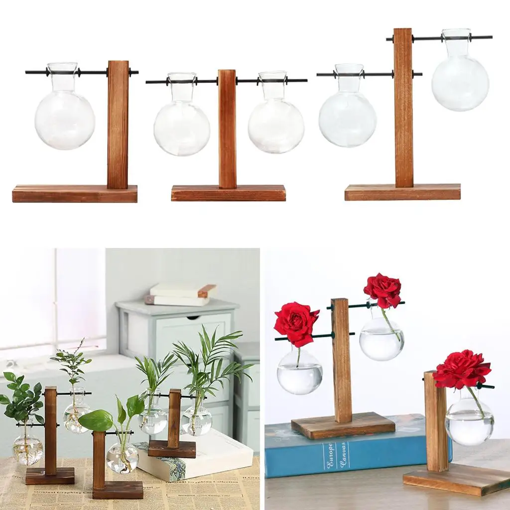Террариум для растений с деревянной подставкой, креативные стеклянные вазы для гидропонных ламп, современные