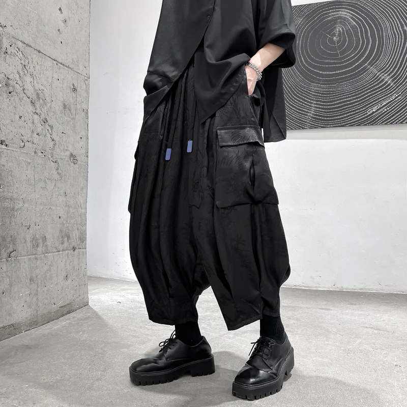 Уличная одежда, мужские шаровары, Уличные черные широкие брюки для бега в стиле хип-хоп, Брюки-карго с боковым карманом, оверсайз 6XL