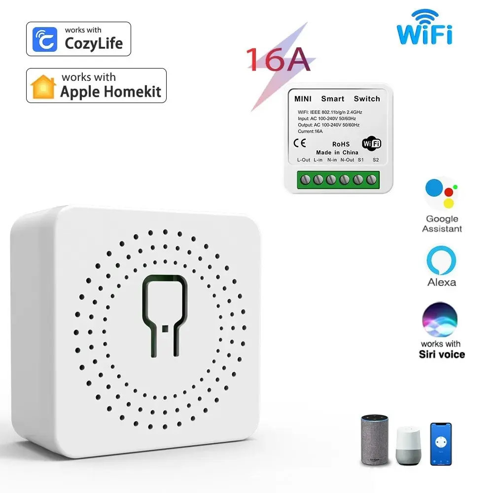 Умный переключатель Mini Wifi Relay Breaker Siri Голосовое Управление Беспроводной Переключатель Работает С Apple Homekit Alexa Google Home