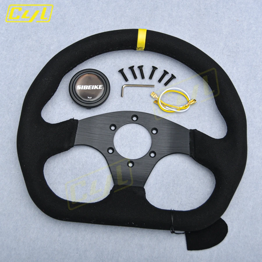 Универсальное 13-дюймовое D-образное замшевое рулевое колесо плоское блюдо Черное спортивное рулевое колесо Sim Racing