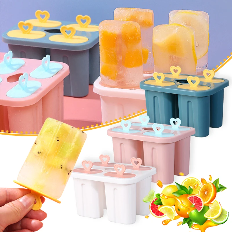 Форма для мороженого из пищевого силикона с 4 отверстиями, форма для мороженого Ice Pop Cube, форма для мороженого с палочками, форма для мороженого 