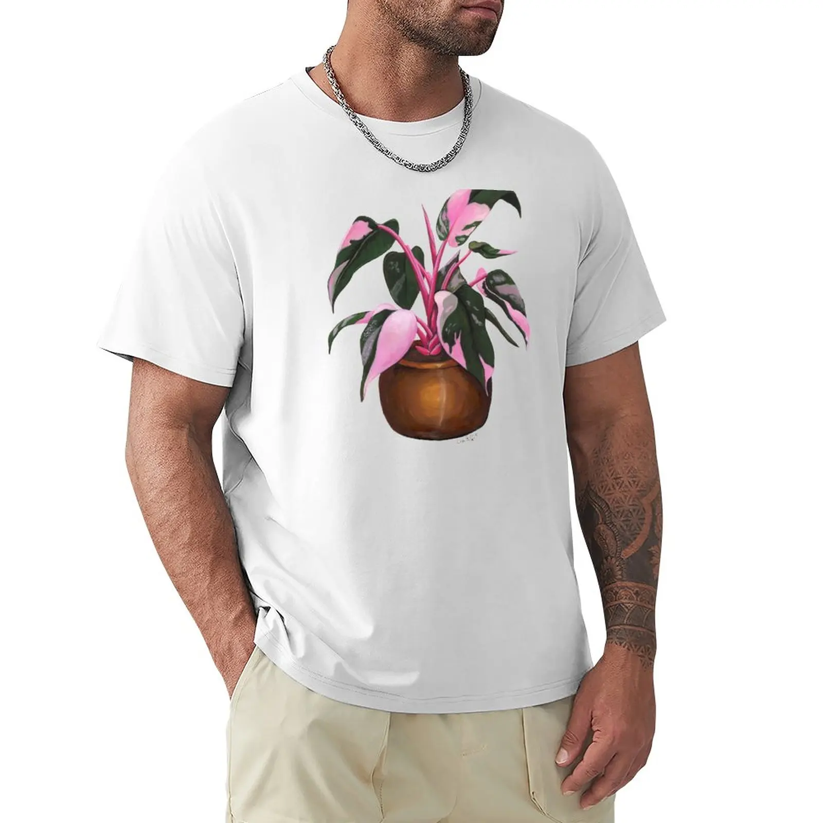 Футболка Philodendron 'Pink Princess' для мальчиков, белая, новая версия летнего топа, мужские футболки с графическим рисунком
